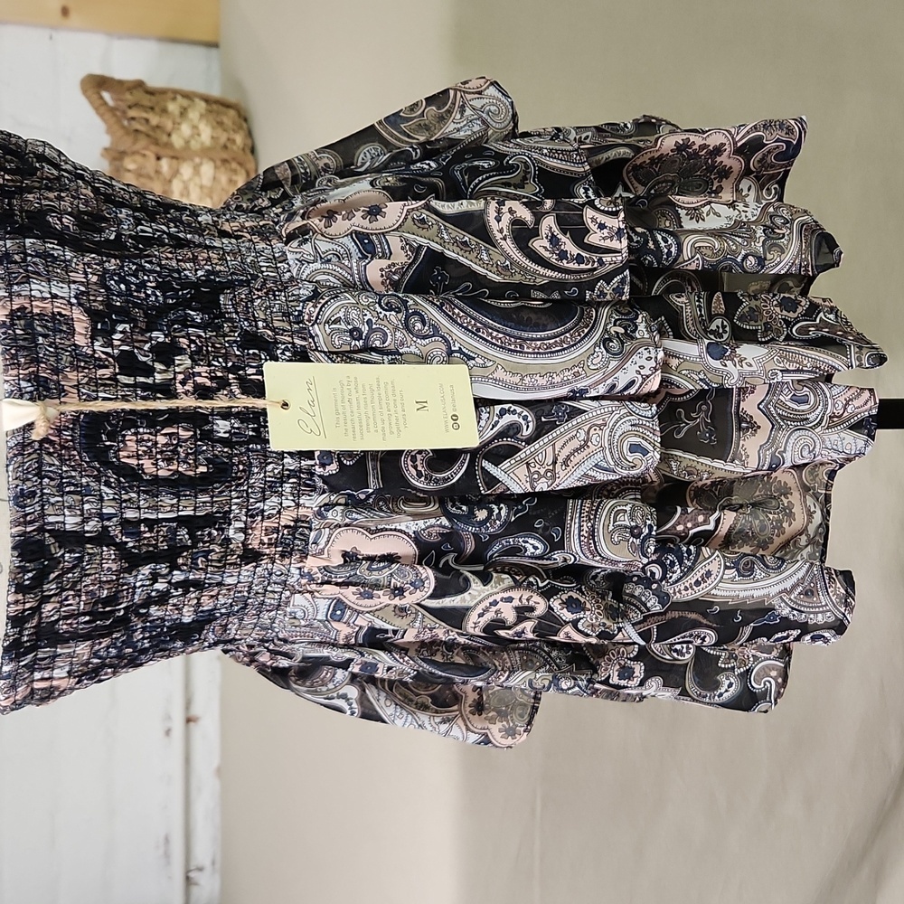 Black/ Pink and Cream Paisley Strapless Top NWT Elan Size Medium - Picture 5 of 9